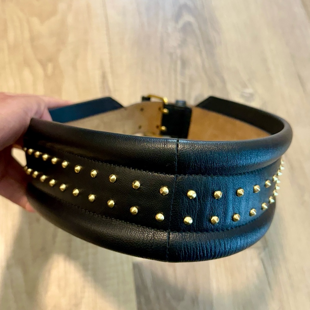 Alexander McQueen Black Leather Gold Stud Double Buckle Belt Size 70 (SIZE 28)